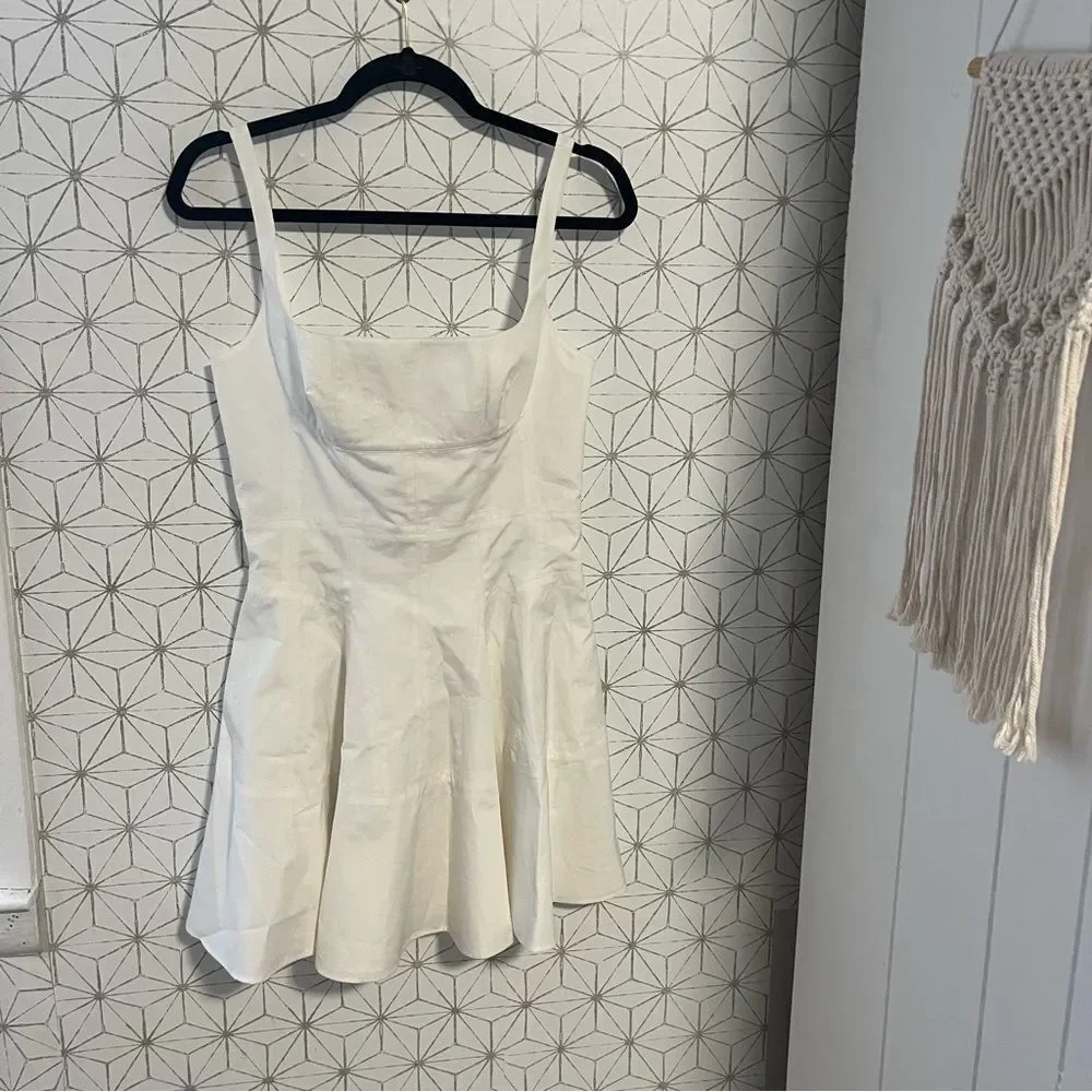 GIOVANNI BEDIN Godet Flared Cotton Mini Dress In White